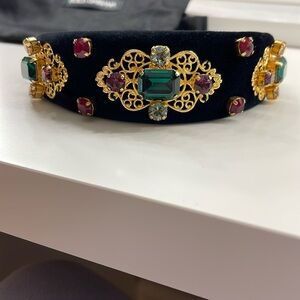 Dolce & Gabbana Black Headband with Gold and Jewel Accents